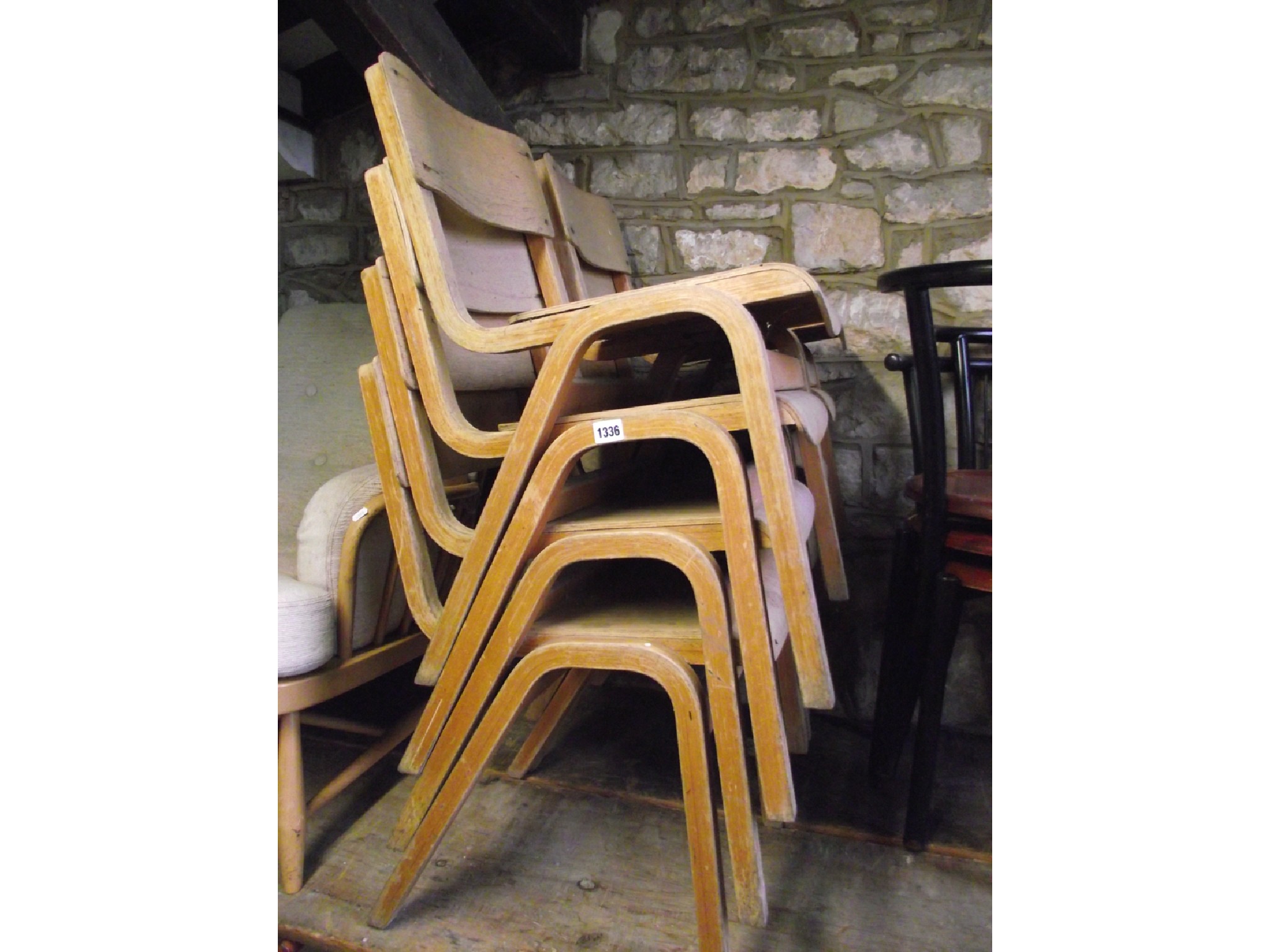 Appraisal: Eight vintage laminated beech and plywood stacking school chairs