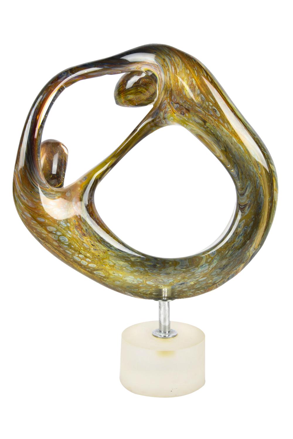 Appraisal: ITALIAN BLOWN GLASS COUPLEresting on an acrylic pedestal signed faintly