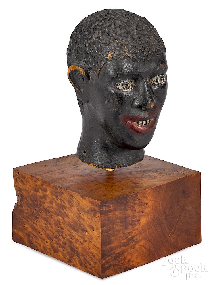 Appraisal: Black Americana carved and painted head of a man Black