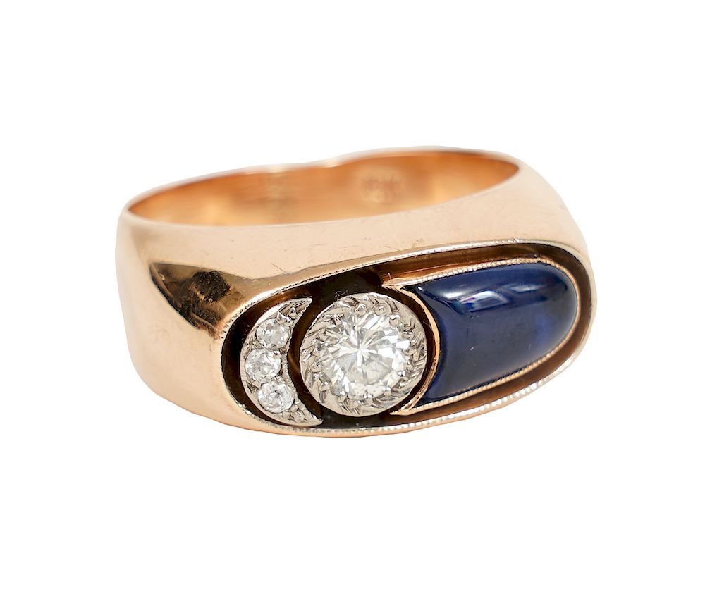 Appraisal: K Gold Diamond Enamel Ring Diamond blue enamel and kt