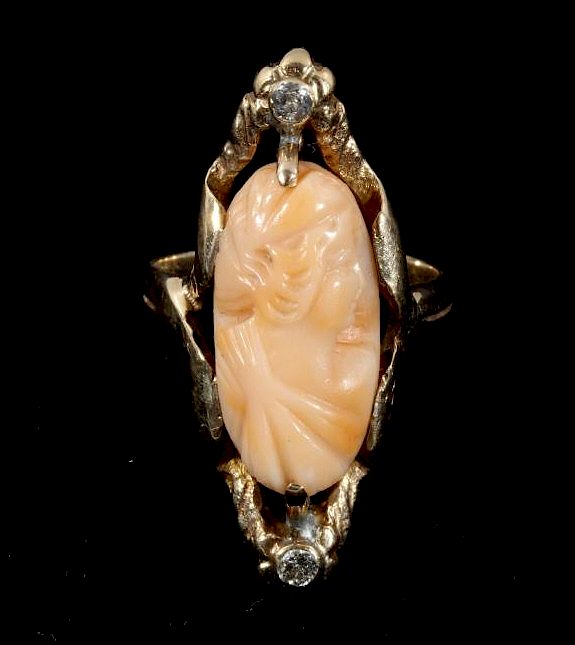 Appraisal: Gold Diamond Cameo Carving Ring Offered to you in this