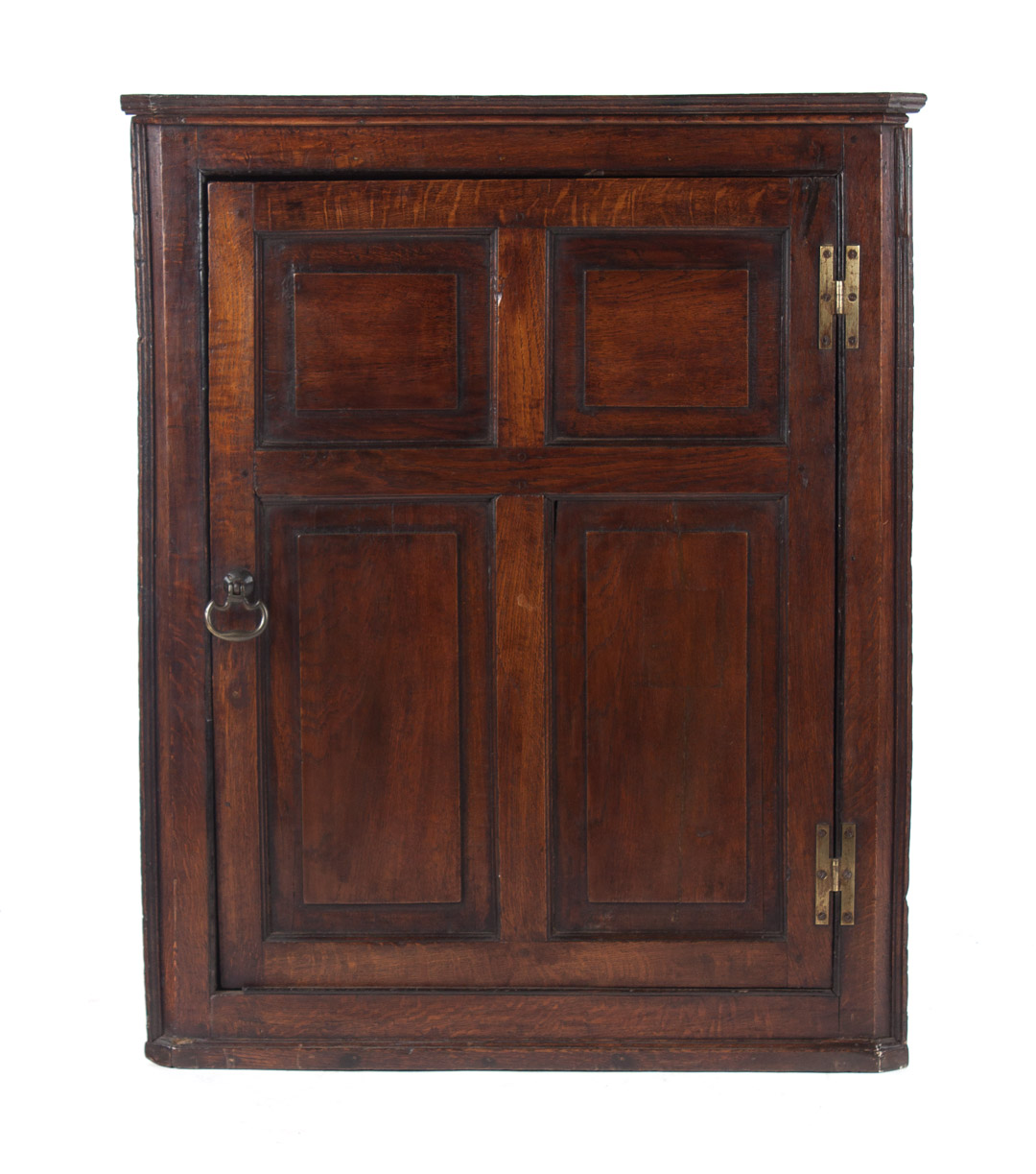 Appraisal: George III oak hanging corner cupboard late th century flat