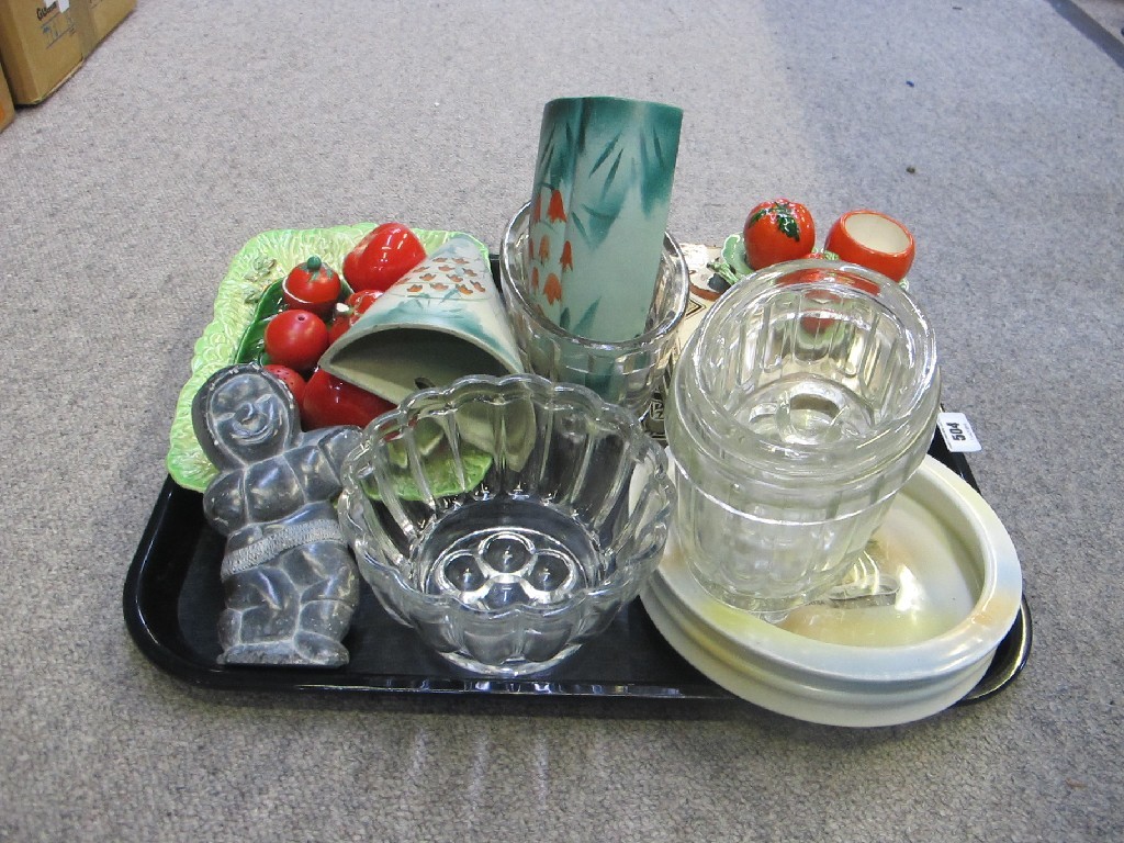 Appraisal: Four Victorian tiles glass moulds baby plate Eskimo figure etc