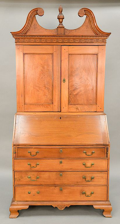 Appraisal: Chippendale walnut secretary desk in two parts upper portion with