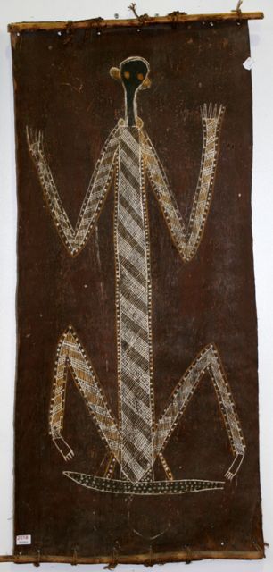 Appraisal: An Aboriginal bark painting artist Djiraminmin Lightning Spirit Manangrida circa