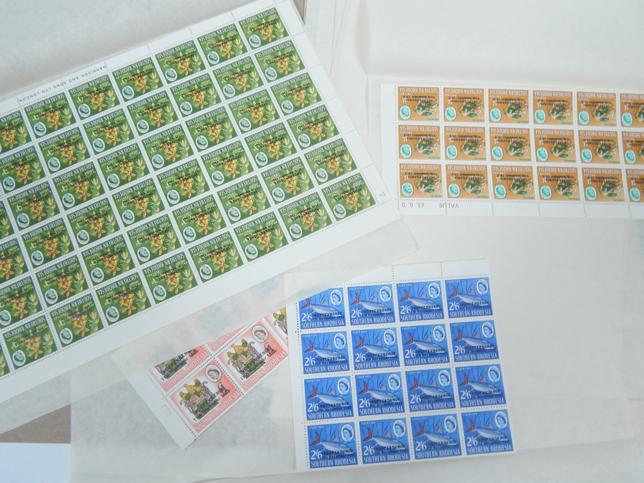 Appraisal: SOUTHERN RHODESIA Independence overprint control sheets whole and part two