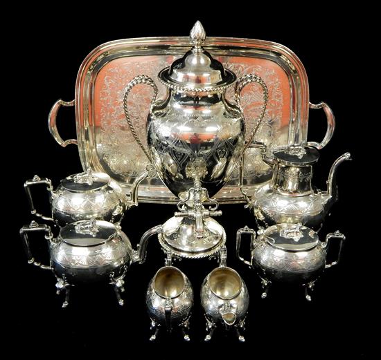 Appraisal: SILVERPLATE Reed and Barton sphinx and stag decorated tea service