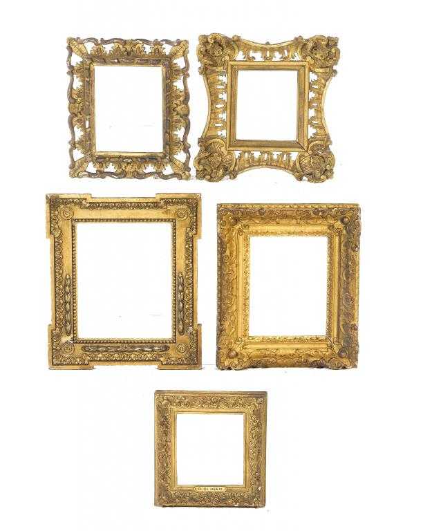 Appraisal: FIVE GILTWOOD PICTURE FRAMES in rococo and neo classical style