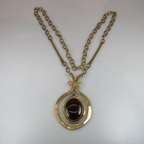 Appraisal: Rafael Alfandry Canadian Brass Necklace set with a golden glass