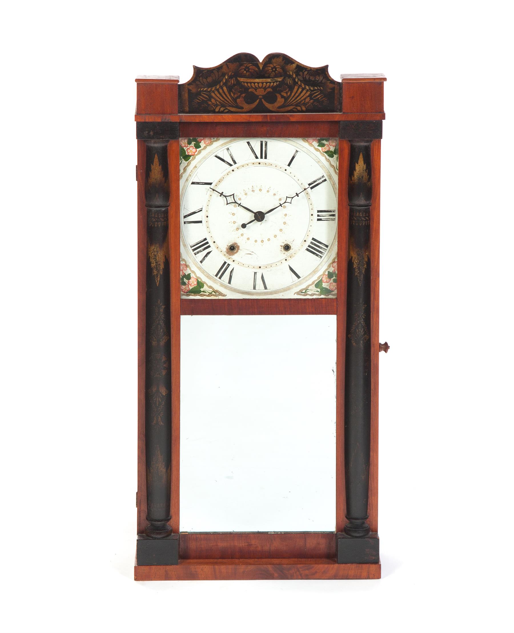 Appraisal: AMERICAN MANTEL CLOCK First half- th century mahogany veneer Paper