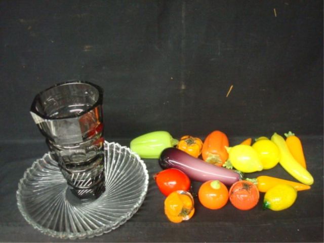 Appraisal: Lot of Glass Fruit on a Glass Platter a Vase