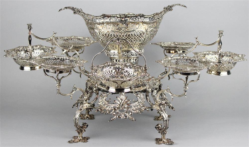 Appraisal: GEORGE III ARMORIAL SILVER EPERGNE London Daniel Smith and Robert