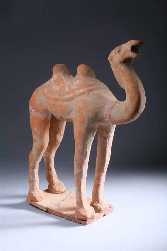 Appraisal: CHINESE RED POTTERY FIGURE OF CAMEL Tang Dynasty Standing four-square