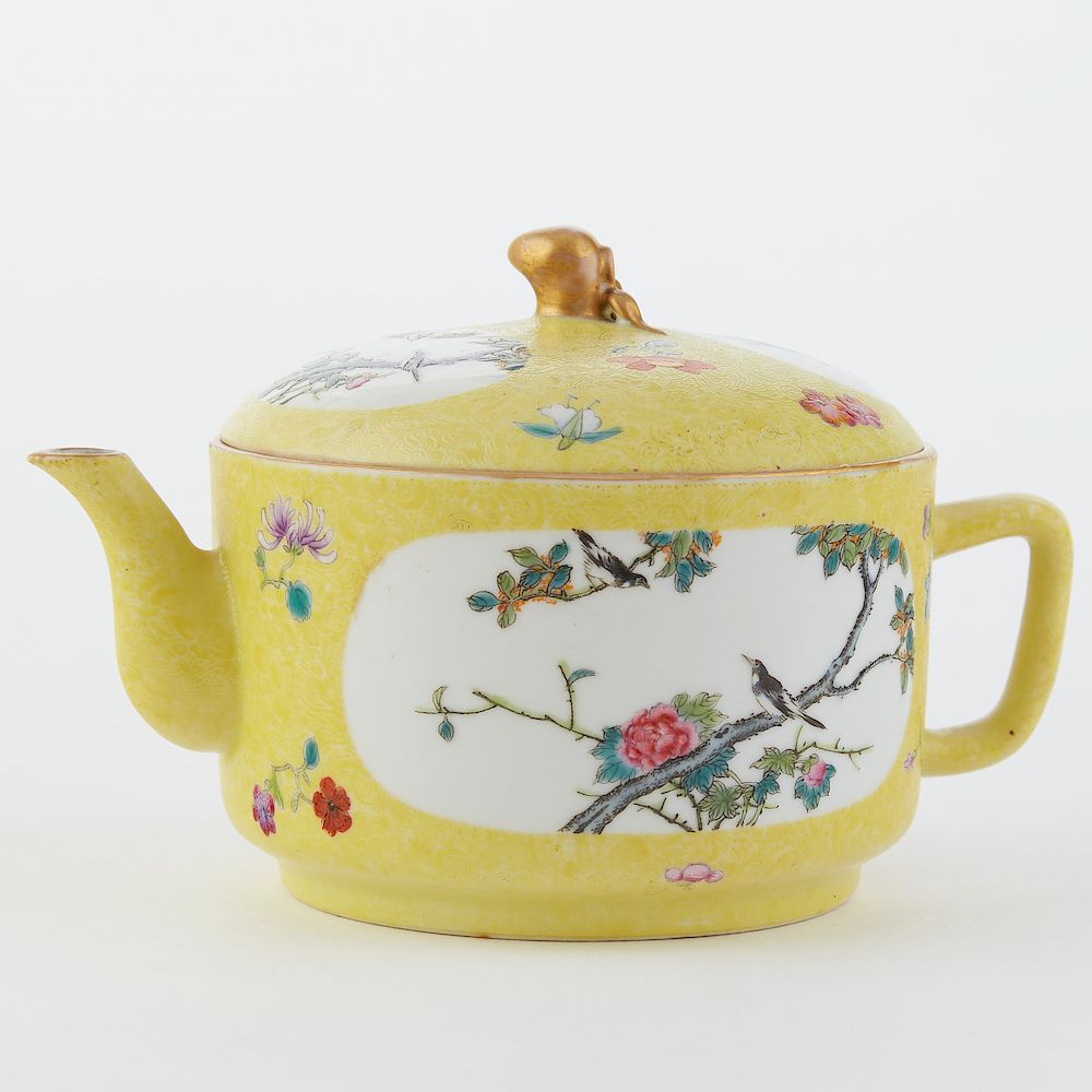 Appraisal: Chinese Famille Rose Porcelain Teapot Yellow Ground - Marked Turn