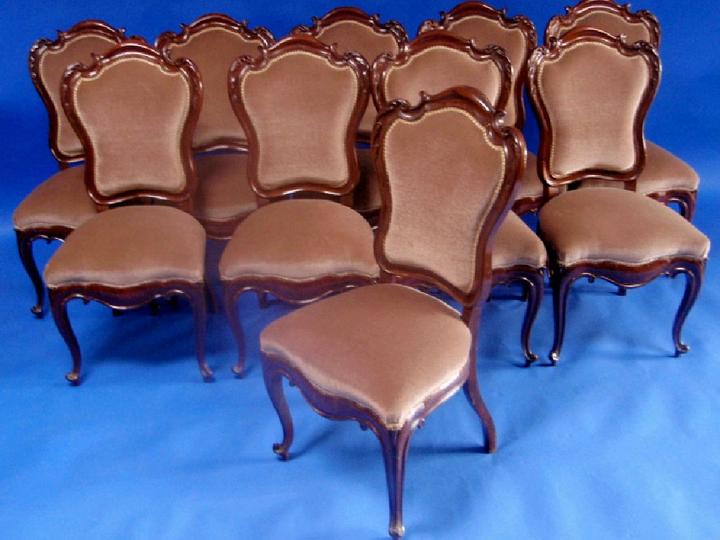 Appraisal: A set of ten thC continental mahogany dining chairs with