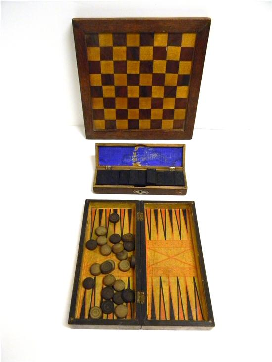 Appraisal: Wooden game assortment three pieces inlaid game board '' square