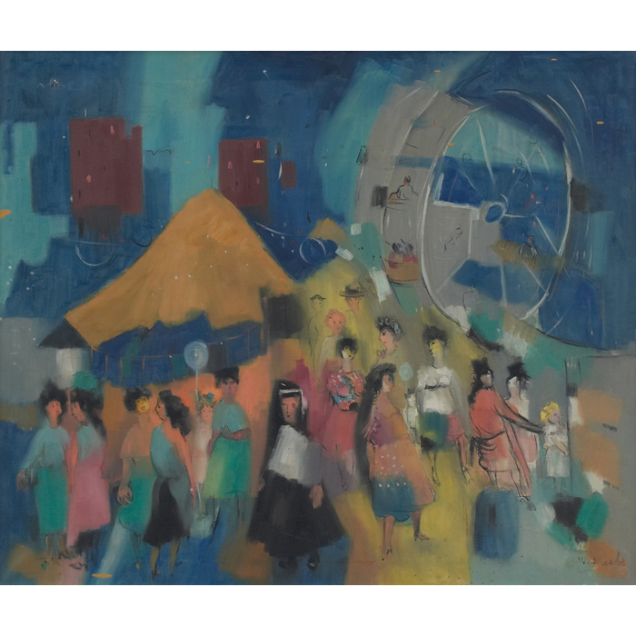 Appraisal: William Jacobs American - ''Carnival '' c oil on canvas