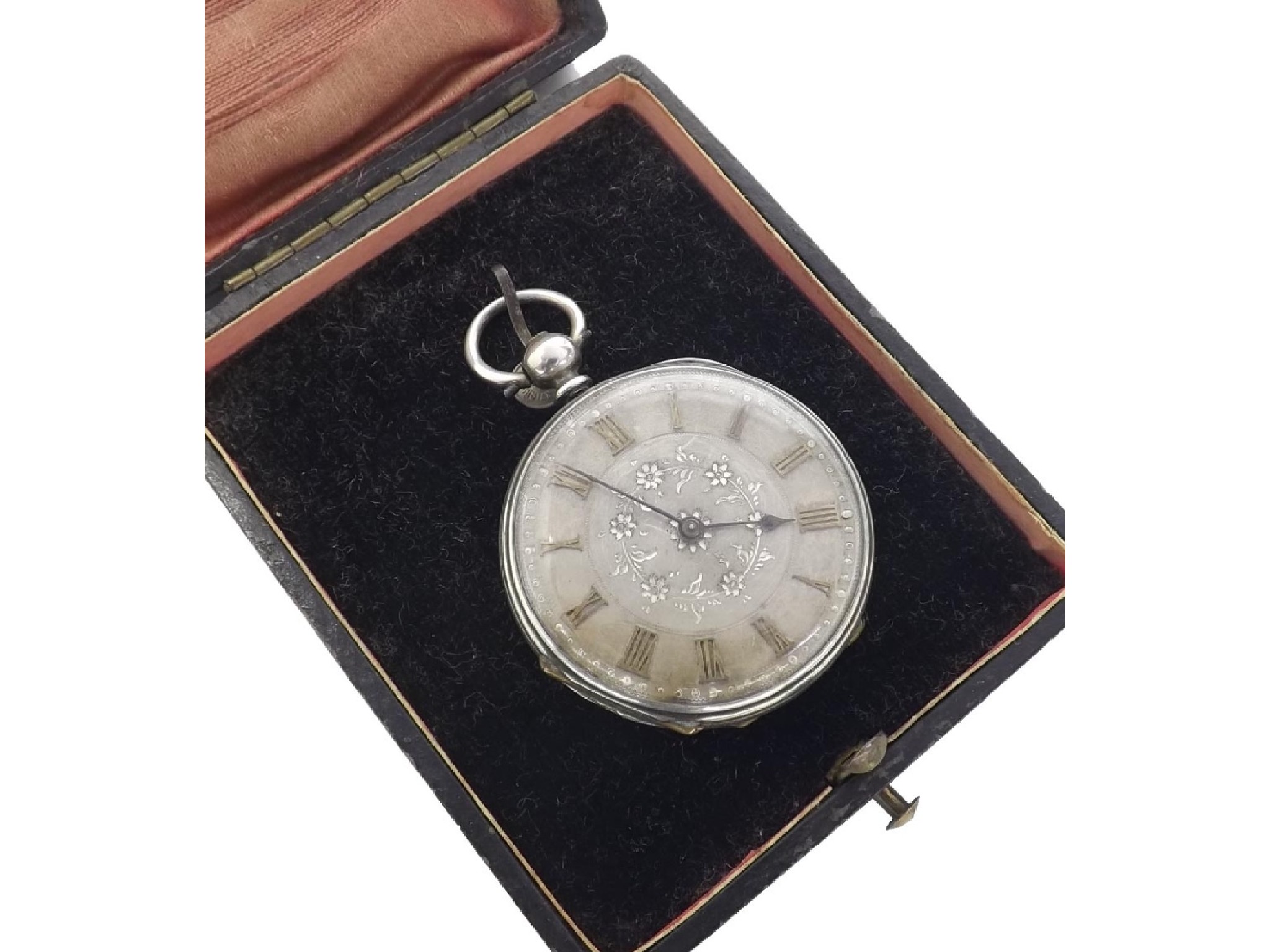 Appraisal: Swiss silver cylinder fob watch the silvered dial with Roman