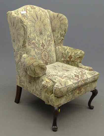 Appraisal: 's carved leg wing chair '' Seat Ht '' Overall