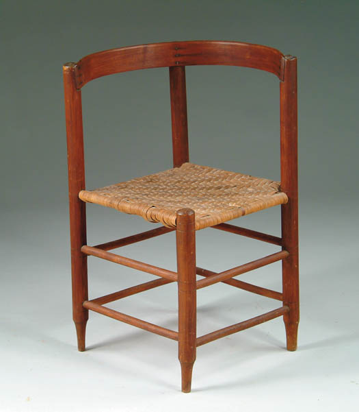 Appraisal: INTERESTING SPLINT SEAT BENT WOOD BACK CORNER CHAIR The simple