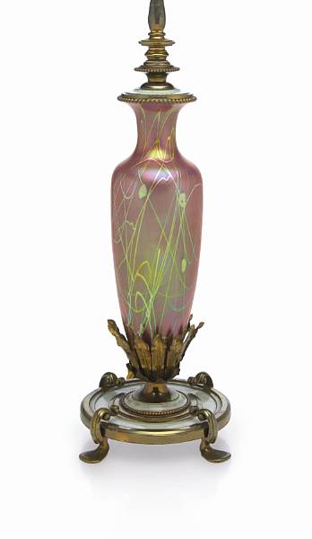 Appraisal: A Steuben Tyrian glass plum and gold decorated lamp shape