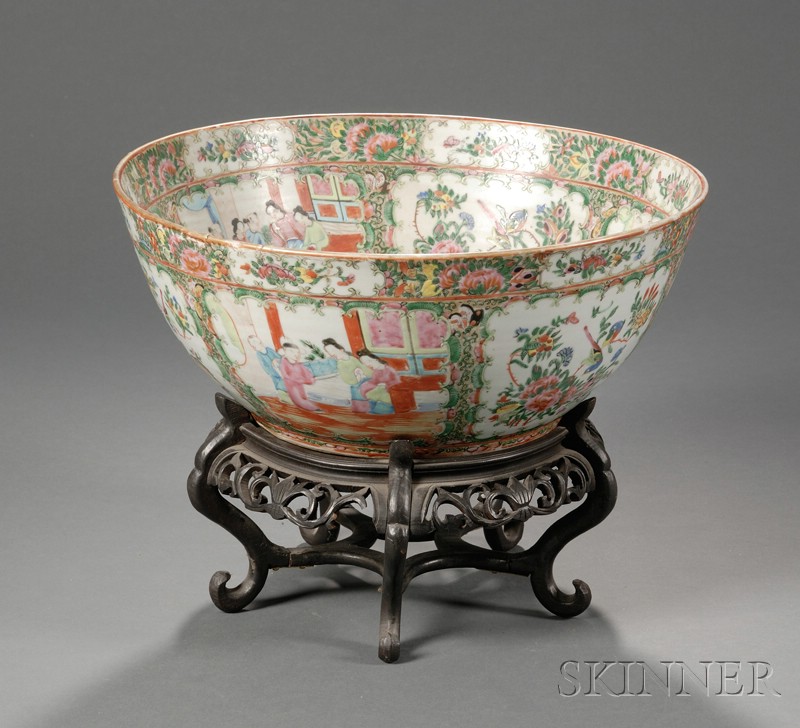 Appraisal: Rose Medallion Porcelain Punch Bowl China late th century supported