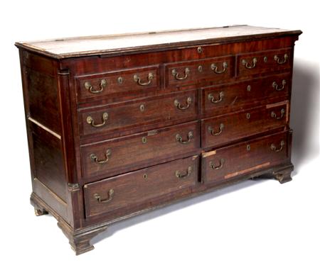 Appraisal: GEORGE III OAK AND MAHOGANY CROSSBANDED MULE CHEST CIRCA the