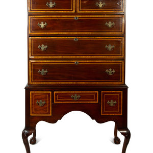 Appraisal: A Queen Anne Style Mahogany and Satinwood High Chest Late