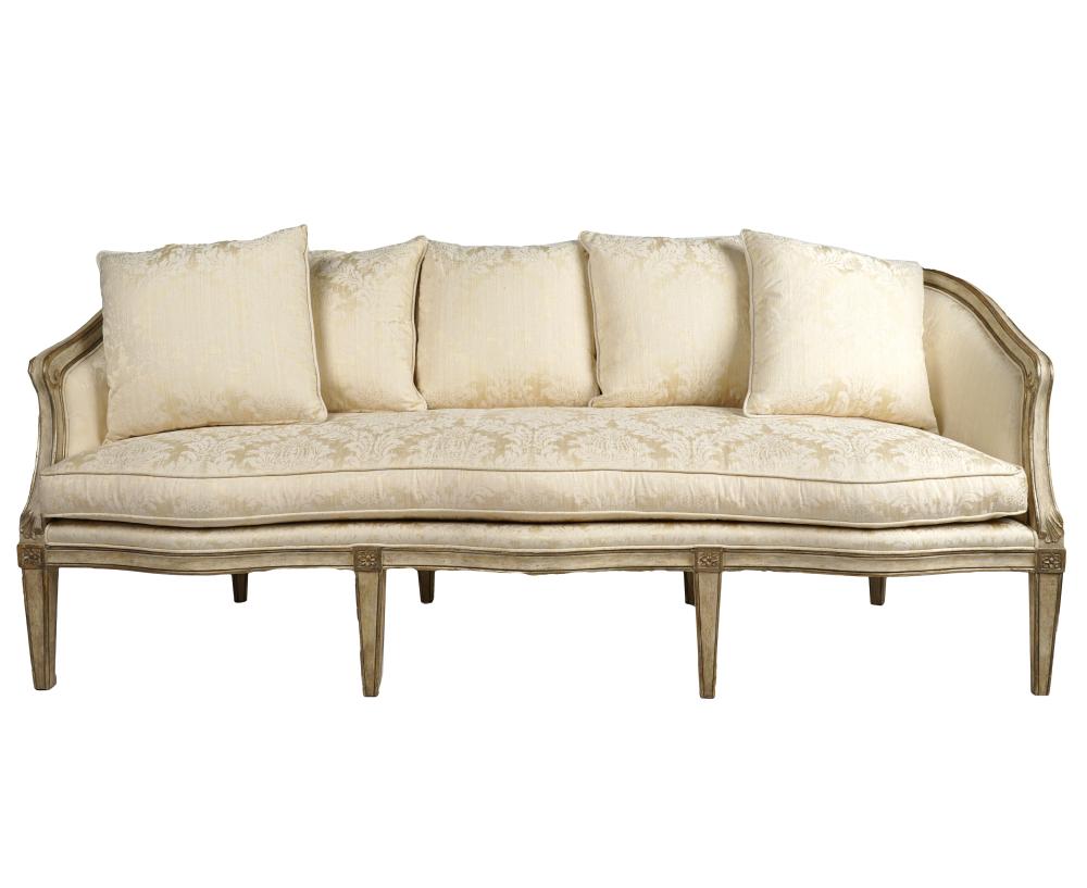 Appraisal: DENNIS LEEN ITALIAN SETTEE SOFAunsigned white and silver-painted finish cream-colored