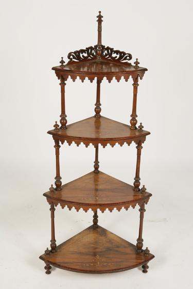 Appraisal: A VICTORIAN WALNUT CORNER WHATNOT with four bow fronted graduated