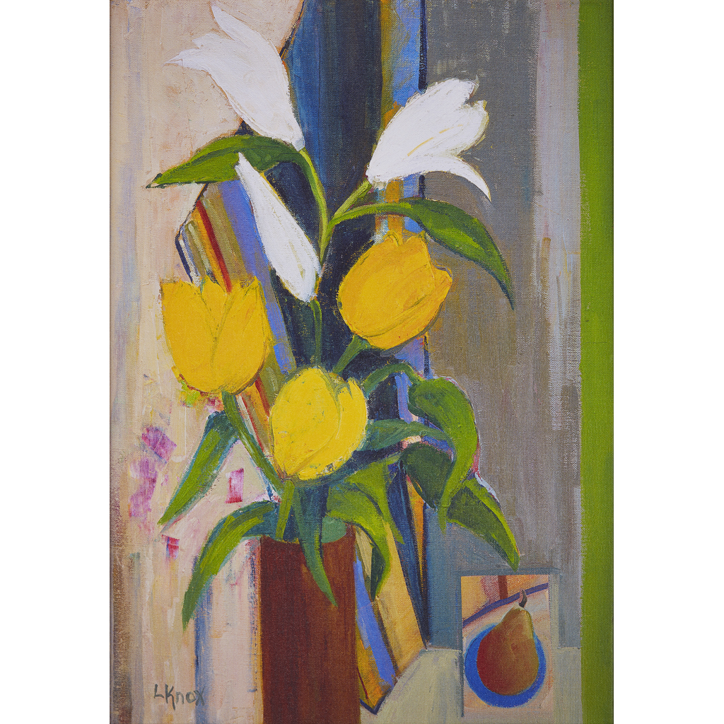 Appraisal: LIZ KNOX SCOTTISH CONTEMPORARY FLOWERS AND STRIPES Signed oil on