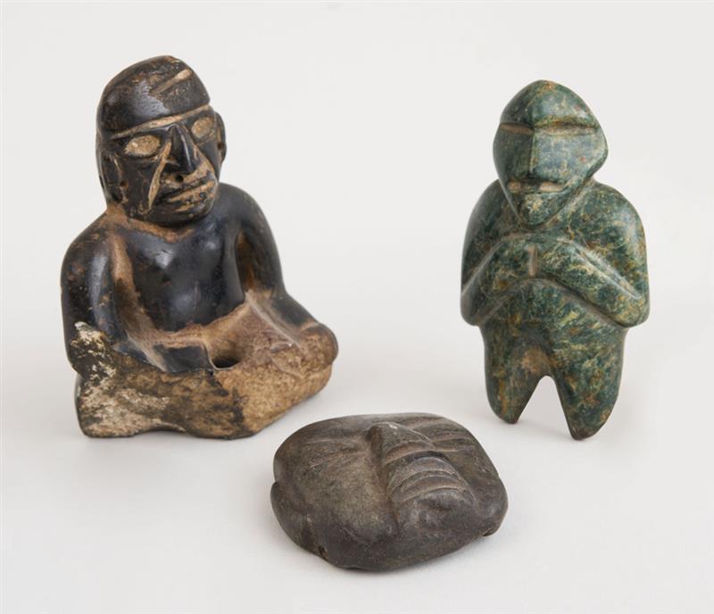 Appraisal: GROUP OF THREE PRE-COLUMBIAN AND LATER STONE FIGURAL PIECES Including