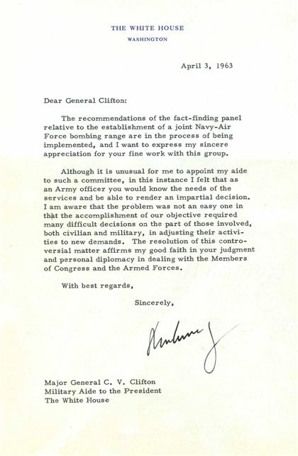 Appraisal: piece Typed Letter Signed Kennedy John F Washington April to