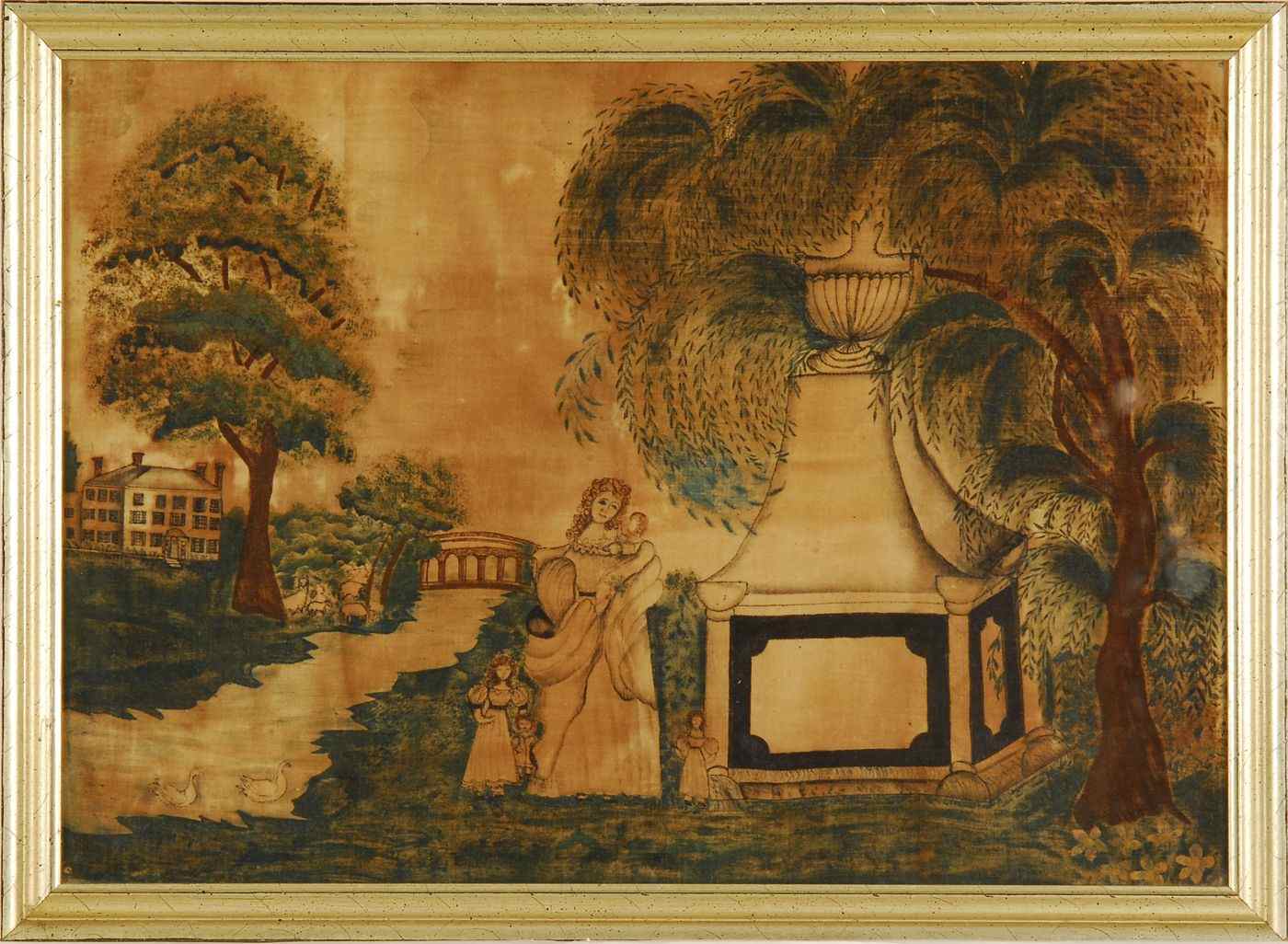 Appraisal: FRAMED MEMORIAL th CenturyPainted on linen Depicts a mother and