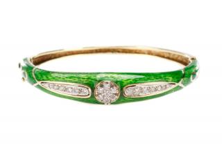 Appraisal: k Gold Green Enamel Diamond Hinge Bracelet Vintage s ladies