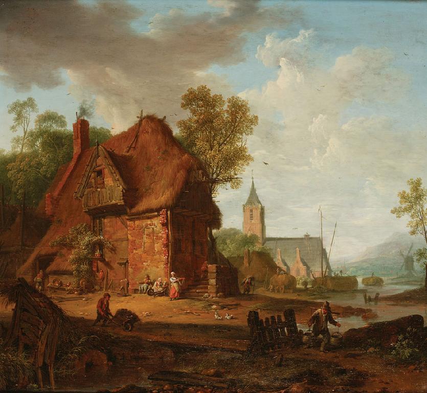 Appraisal: HENDRIK DE MEYER II Peasants outside a half timbered and