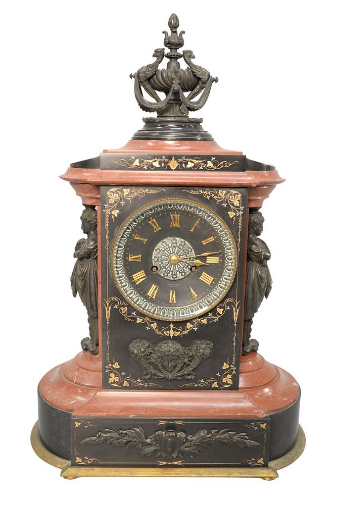 Appraisal: Tiffany Victorian Rouge Marble and Black Slate Shelf Clock having