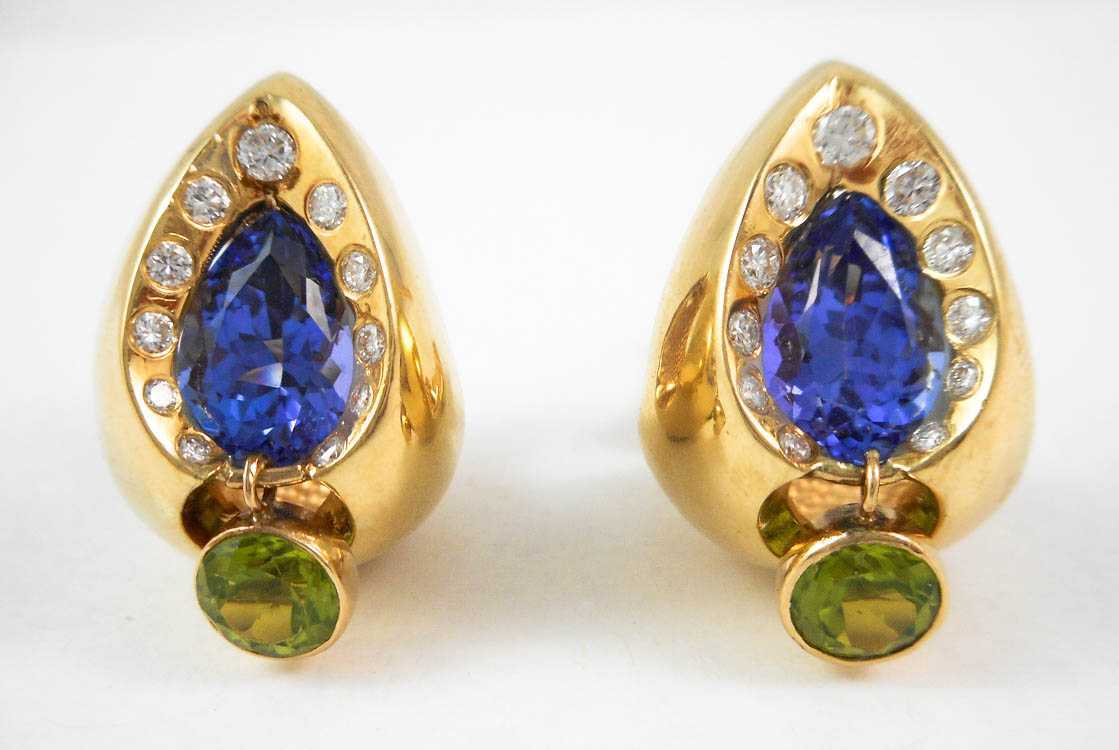 Appraisal: PAIR OF TANZANITE AND PERIDOT EARRINGS each k yellow gold