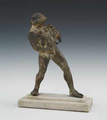 Appraisal: A Cast Metal Figure of Satyr Young satyr holding a