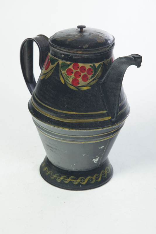 Appraisal: TOLE COFFEE POT Attributed to Pennsylvania mid th century Tapered