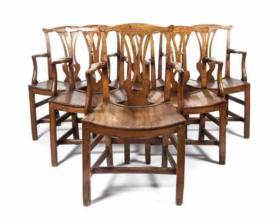 Appraisal: A Set of Six Georgian Provincial Oak Arm Chairs each