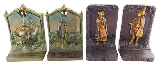 Appraisal: Bradley and Hubbard bookends two pairs pilgrim themed cast iron