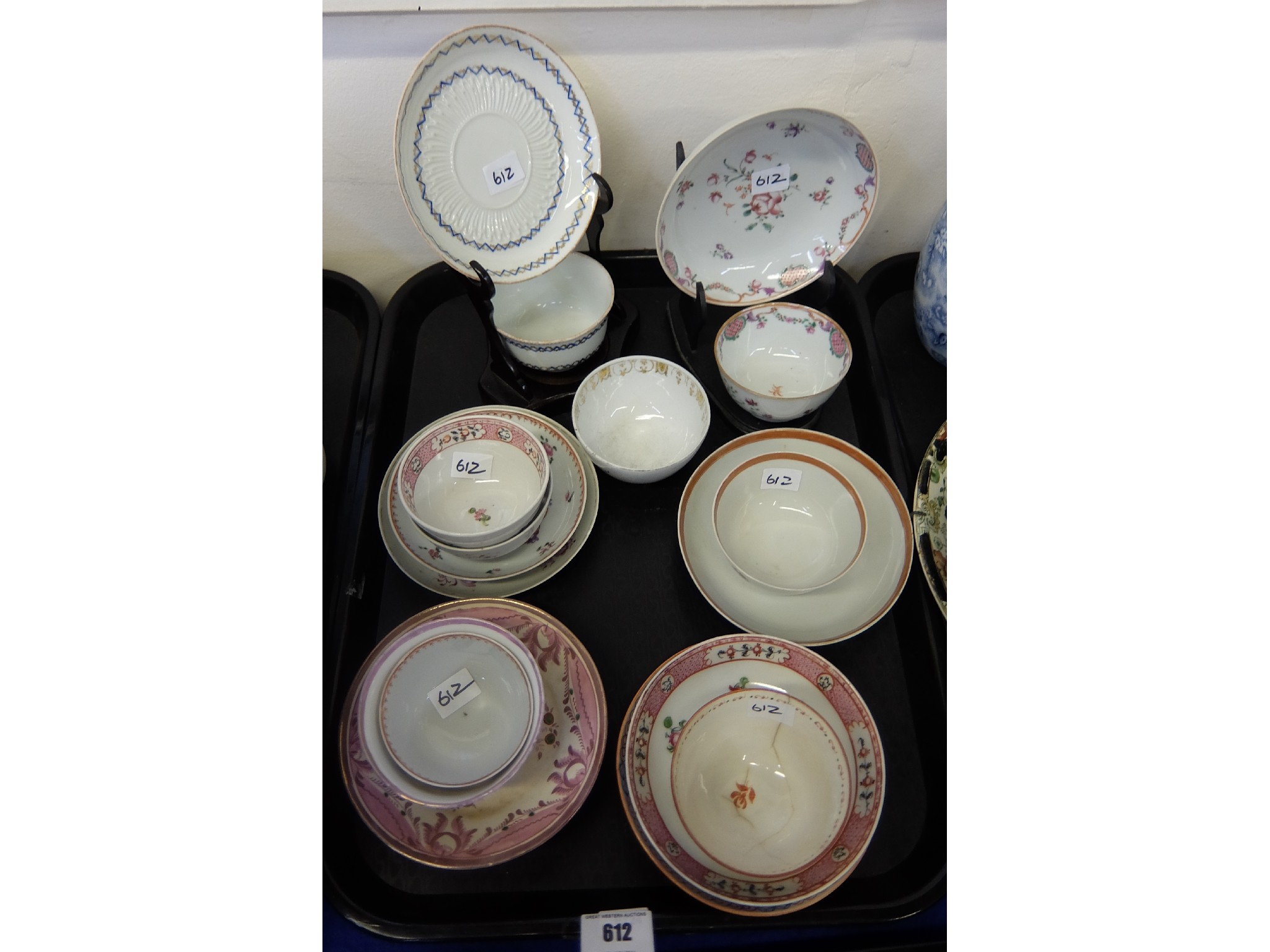 Appraisal: Nine antique English porcelain tea bowls cups and saucers to