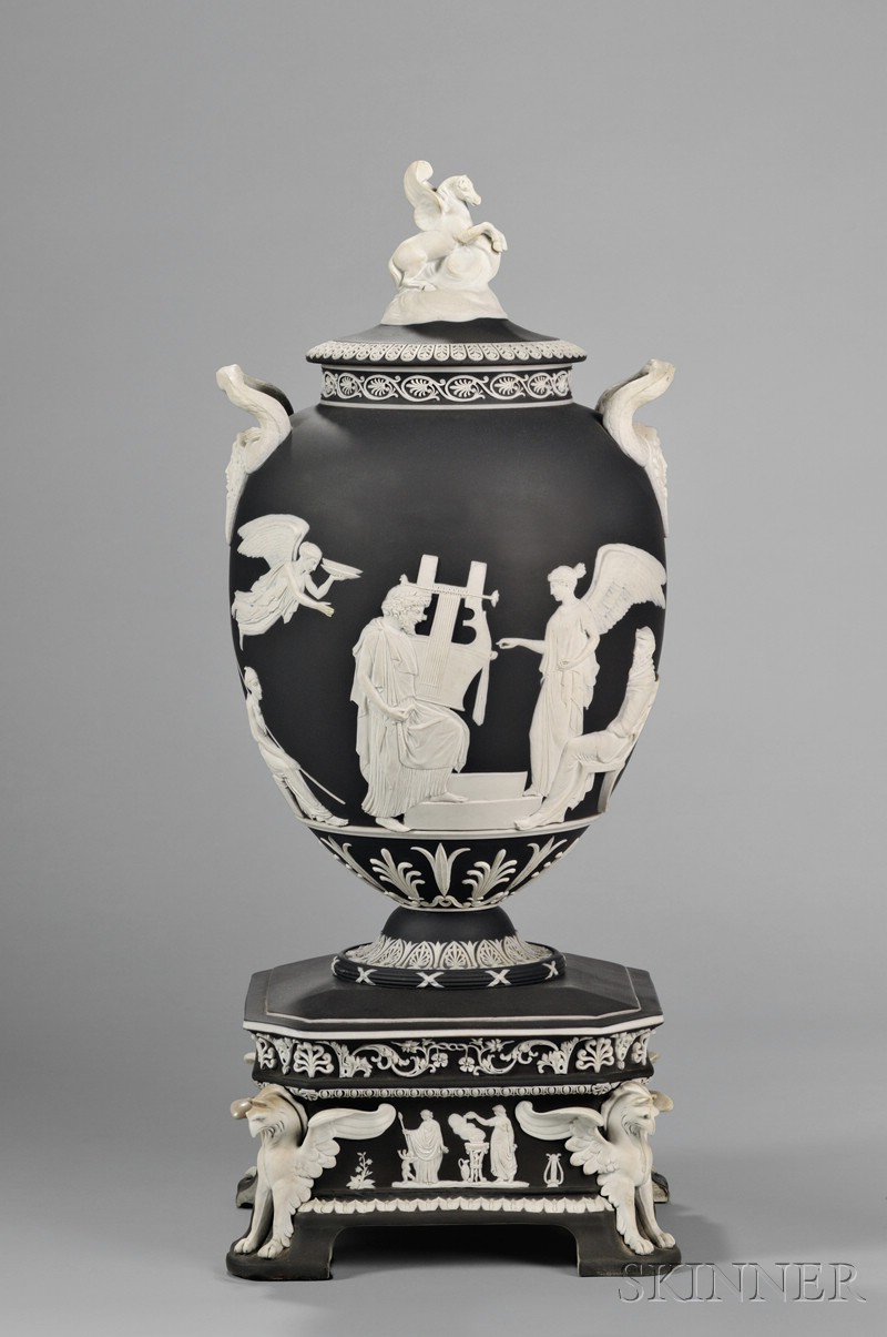 Appraisal: Wedgwood Black Jasper Dip Apotheosis of Homer Vase and Cover