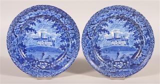 Appraisal: Two Staffordshire Blue Transfer Romantic View Plates Stamped Clews Castle