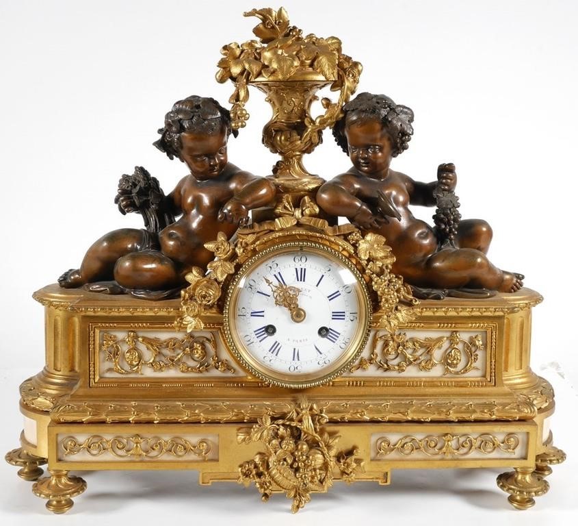 Appraisal: FRENCH ORMOLU MANTEL CLOCKAntique th century French Mantel clock with