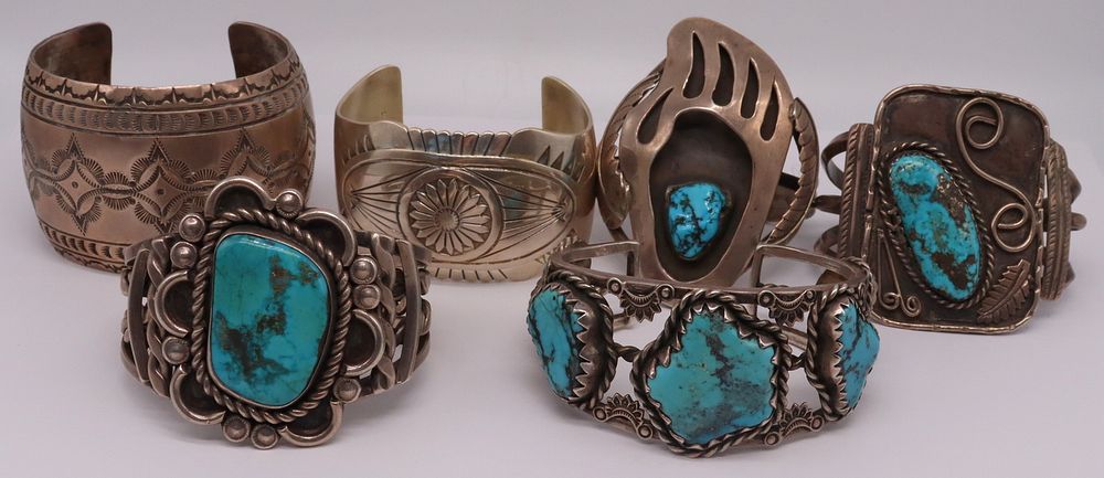 Appraisal: JEWELRY Assorted Southwest Sterling Cuff Bracelets Includes a tapered sterling