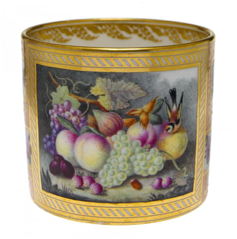 Appraisal: A DERBY COFFEE CAN painted by George Complin with fruit