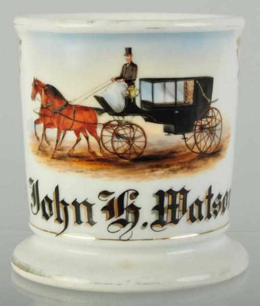 Appraisal: Horse-Drawn Hearse Shaving Mug Description Gilt name John H Watson