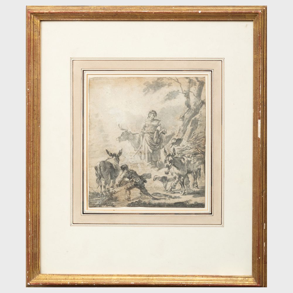 Appraisal: Attributed to Michiel Carr e - Peasants and Animals Grey